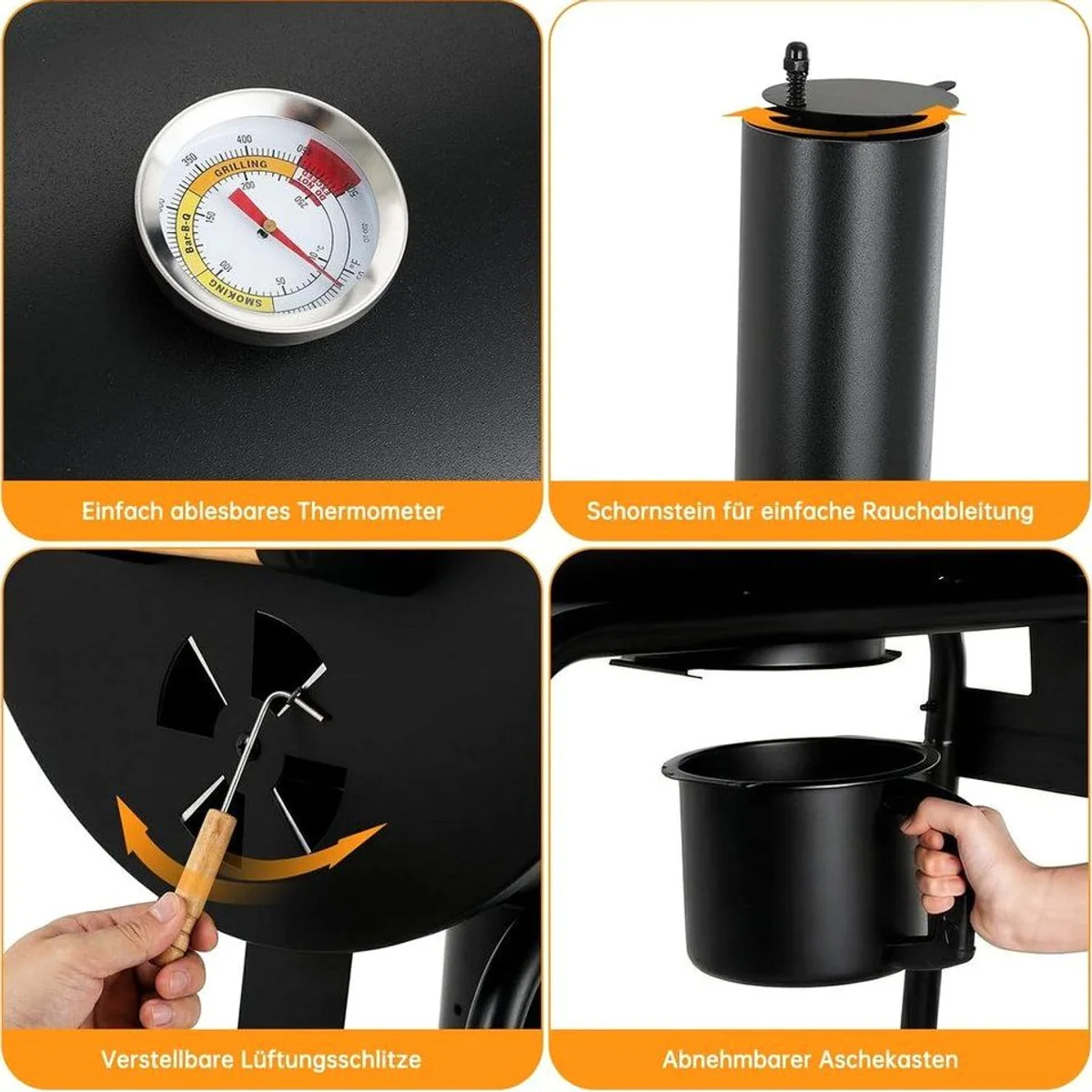 TLGREEN Holzkohlegrill BBQ Smoker, vielseitig & funktional für 6–8 Personen 3