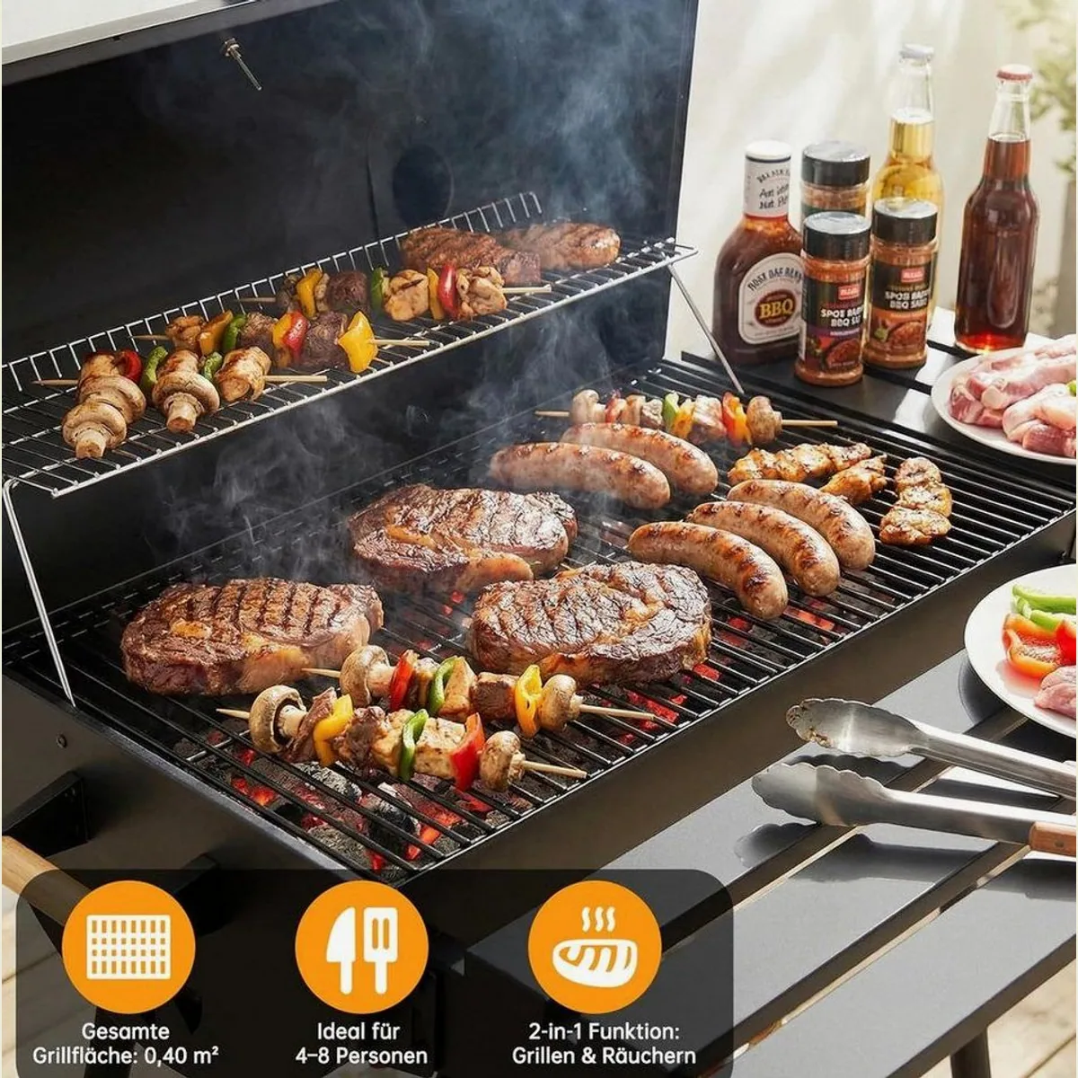TLGREEN Holzkohlegrill BBQ Smoker, vielseitig & funktional für 6–8 Personen 5