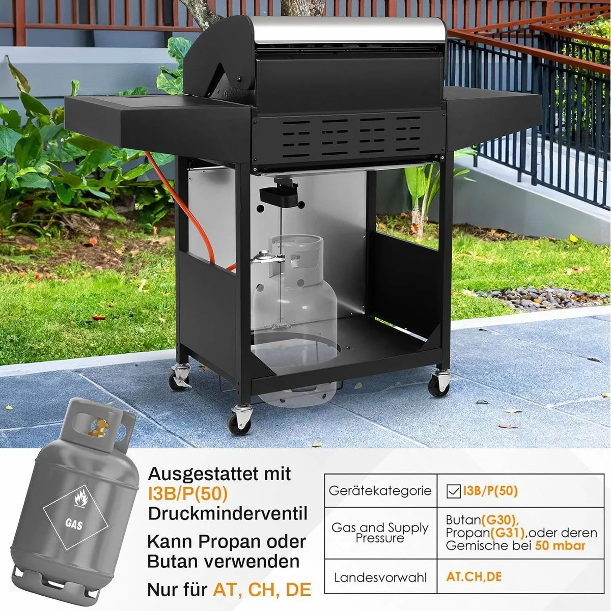 TLGREEN Gasgrill 3+1 Edelstahl Brenner, 13,5 kW Heizleistung, mit Seitenkochfeld & Thermometer 2