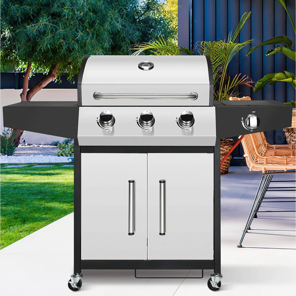 TLGREEN Gasgrill 3+1 Edelstahl Brenner, 13,5 kW Heizleistung, mit Seitenkochfeld & Thermometer 5