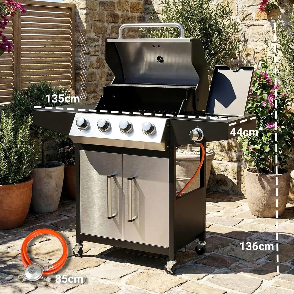 TLGREEN Gasgrill 4+1 Brenner, 15 kW Leistung, vielseitige Grillküche für Garten und Camping 4