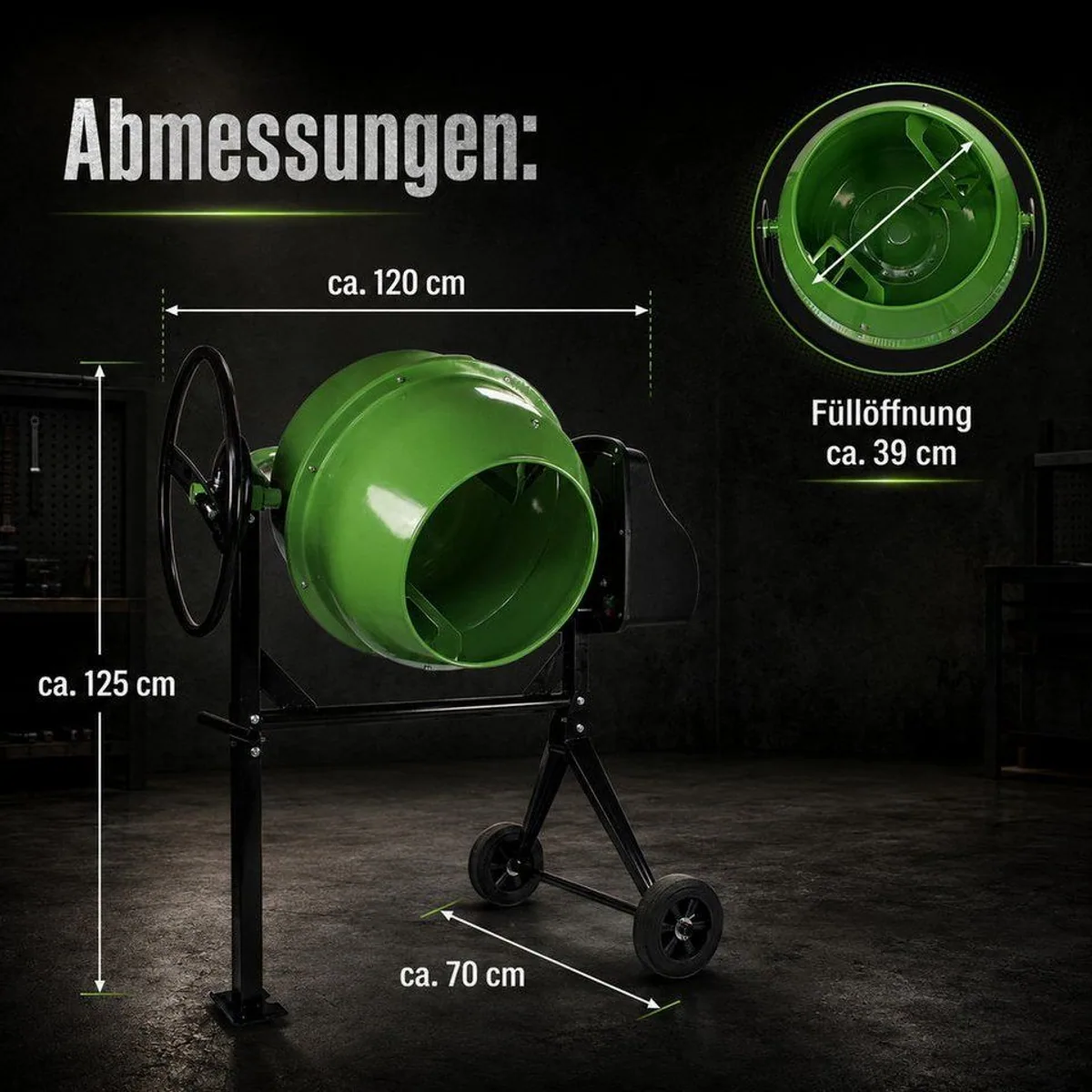 TRUTZHOLM Betonmischer TH-140L, 140 Liter Volumen, 550 W Leistung, konische Trommelform 2