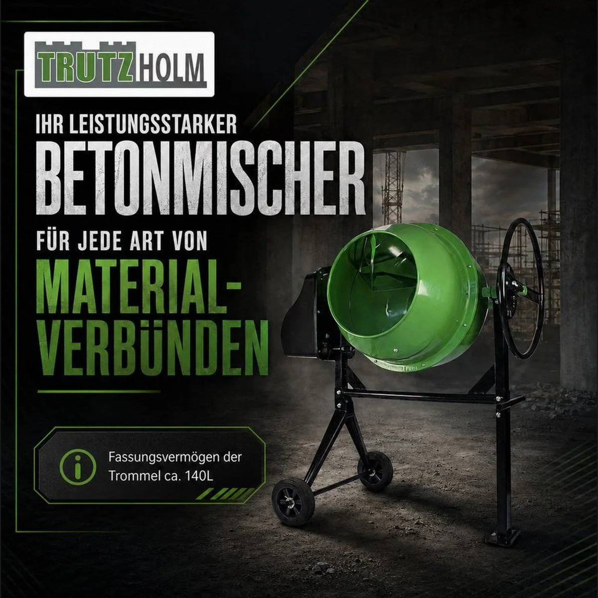 TRUTZHOLM Betonmischer TH-140L, 140 Liter Volumen, 550 W Leistung, konische Trommelform 4