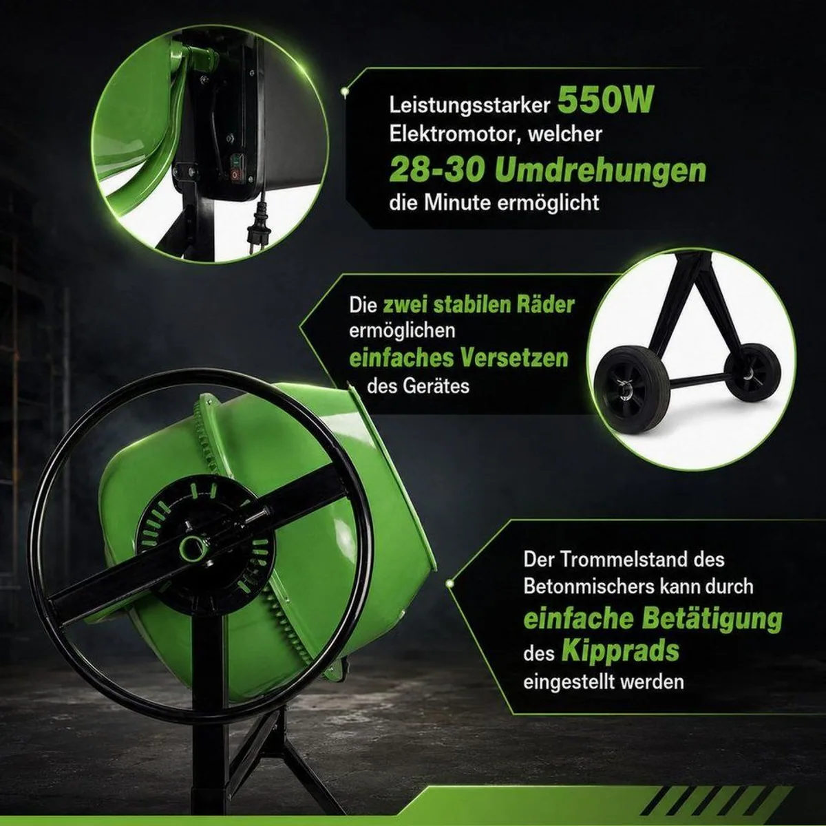 TRUTZHOLM Betonmischer TH-140L, 140 Liter Volumen, 550 W Leistung, konische Trommelform 5