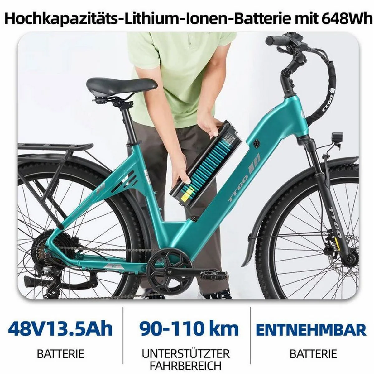 TTGO E-Bike Cityrad 28 Zoll, 110 km Reichweite, 70 Nm Hinterradmotor 3