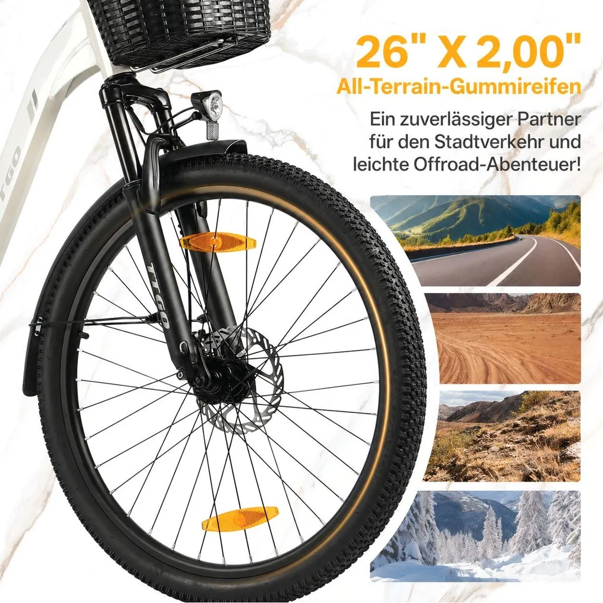 TTGO E-Bike Cityrad 26 Zoll, 80-120 km Reichweite, SHIMANO 7-Gang — Aluminiumrahmen, Heckmotor, LCD-Farbdisplay 5