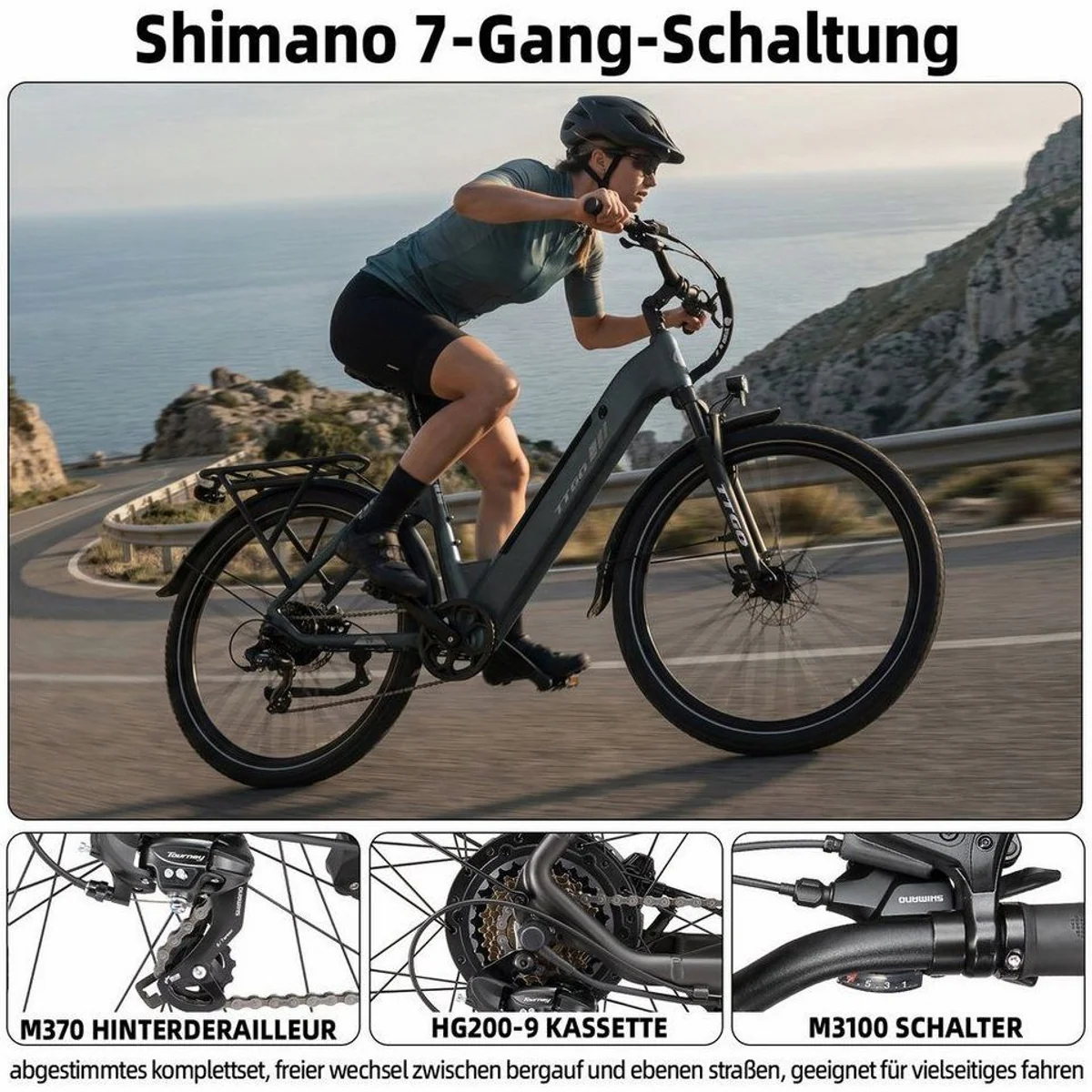TTGO C5 E-Bike Cityrad, 70 Nm, 648 Wh Akku, Hydraulikbremsen — Komfortabel, Leistungsstark, Flexibel 3