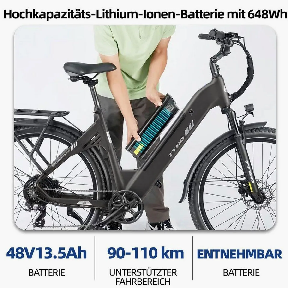 TTGO C5 E-Bike Cityrad, 70 Nm, 648 Wh Akku, Hydraulikbremsen — Komfortabel, Leistungsstark, Flexibel 4