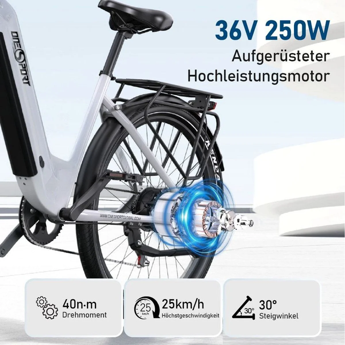 Vankel E-Bike Cityrad, 655Wh Akku, 250W Heckmotor, Shimano 7-Gang 5