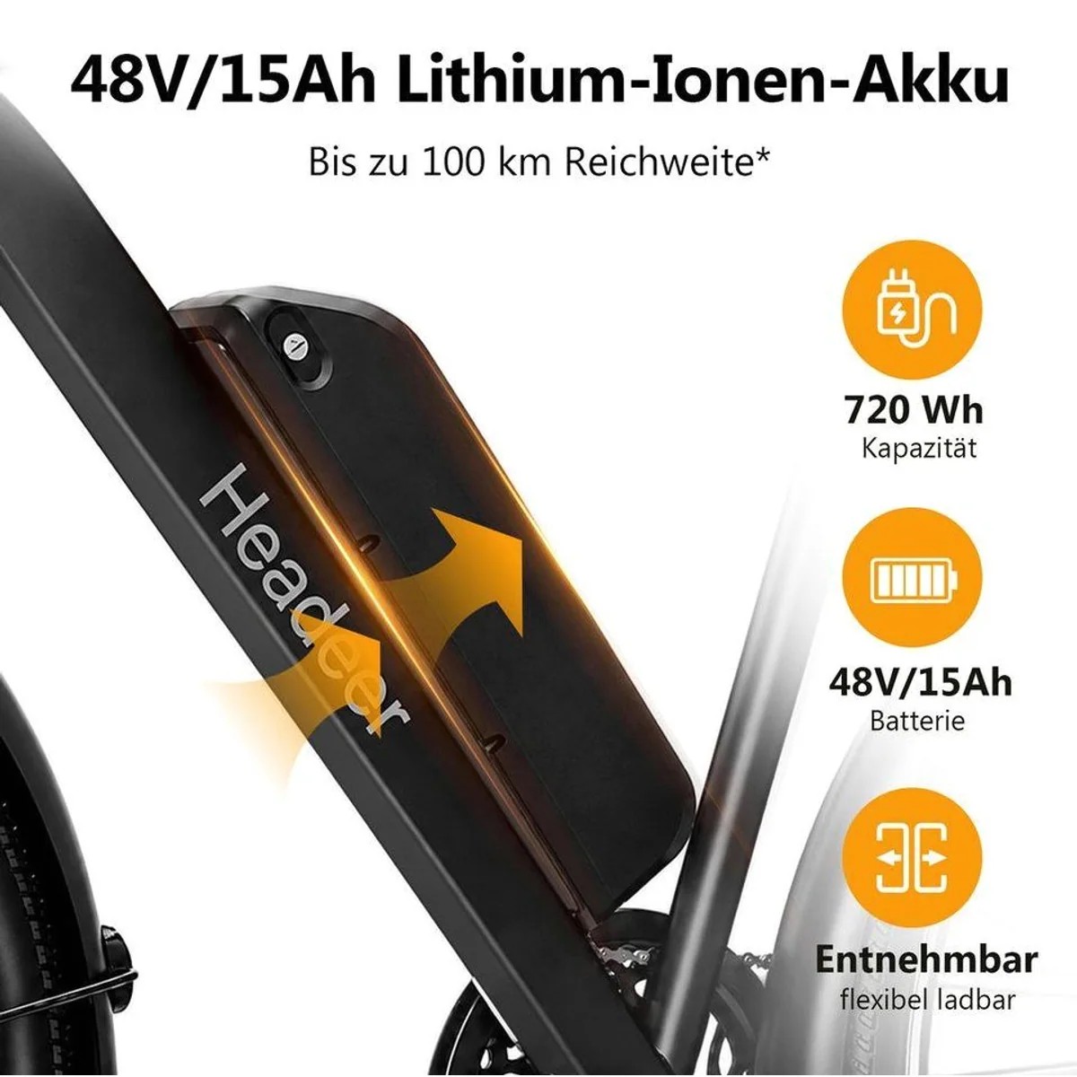 Vankel E-Bike Mountainbike 26 Zoll, 720 Wh Akku, 25 km/h Unterstützung, App-Anbindung 3