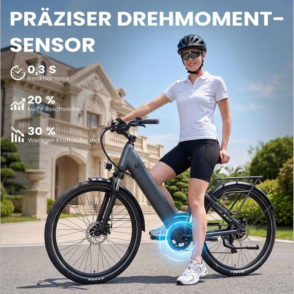 Vankel Lira City-Elektrofahrrad, 250W Motor, 140 km Reichweite, hydraulische Bremsen 4