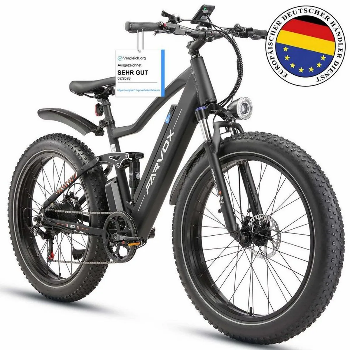 Vankel MX1 E-Fahrrad, 624 Wh Akku, 100 km Reichweite, voll gefedert 2