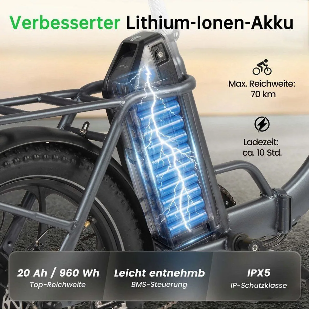 Vankel Faltbares E-Bike, 250W Motor, 150 km Reichweite, Shimano 7-Gang-Schaltung 4