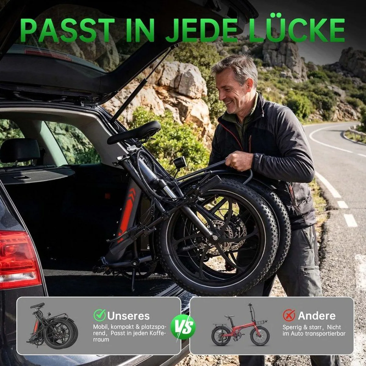 Vankel Faltbares E-Bike, 250W Motor, 150 km Reichweite, Shimano 7-Gang-Schaltung 5