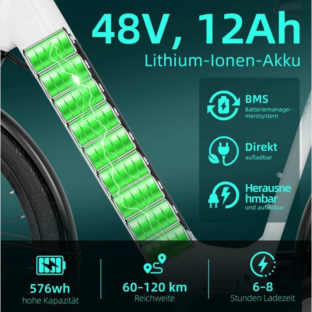 VECOCRAFT E-Bike Cityrad IRIS, Mittelmotor 80 Nm, 576 Wh Akku, 7-Gang Shimano 2
