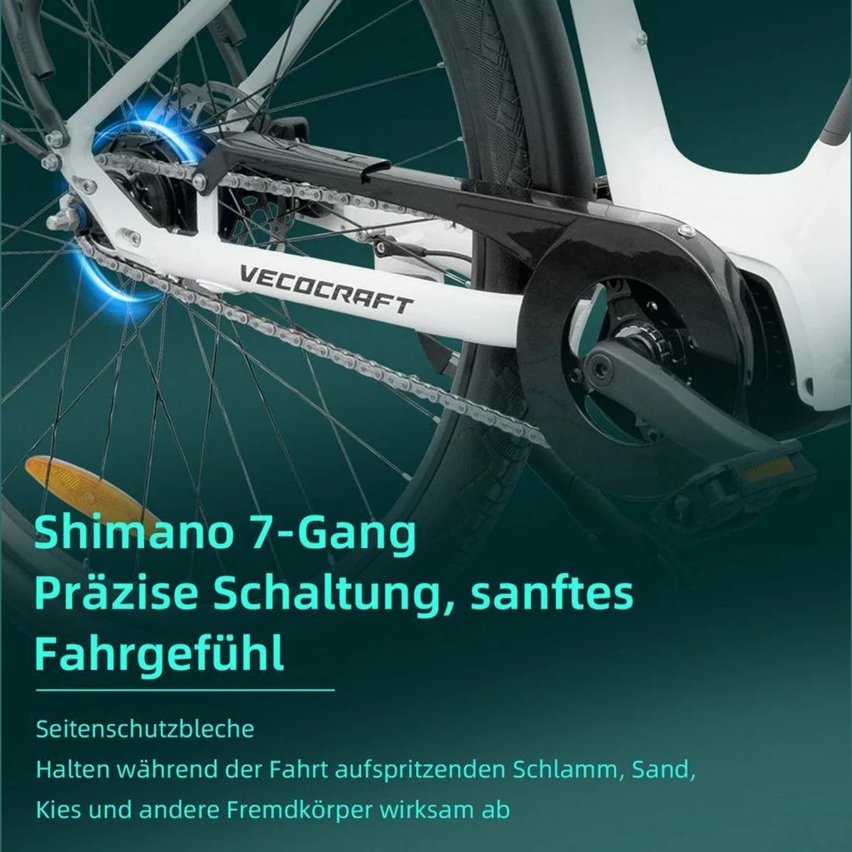 VECOCRAFT E-Bike Cityrad IRIS, Mittelmotor 80 Nm, 576 Wh Akku, 7-Gang Shimano 3
