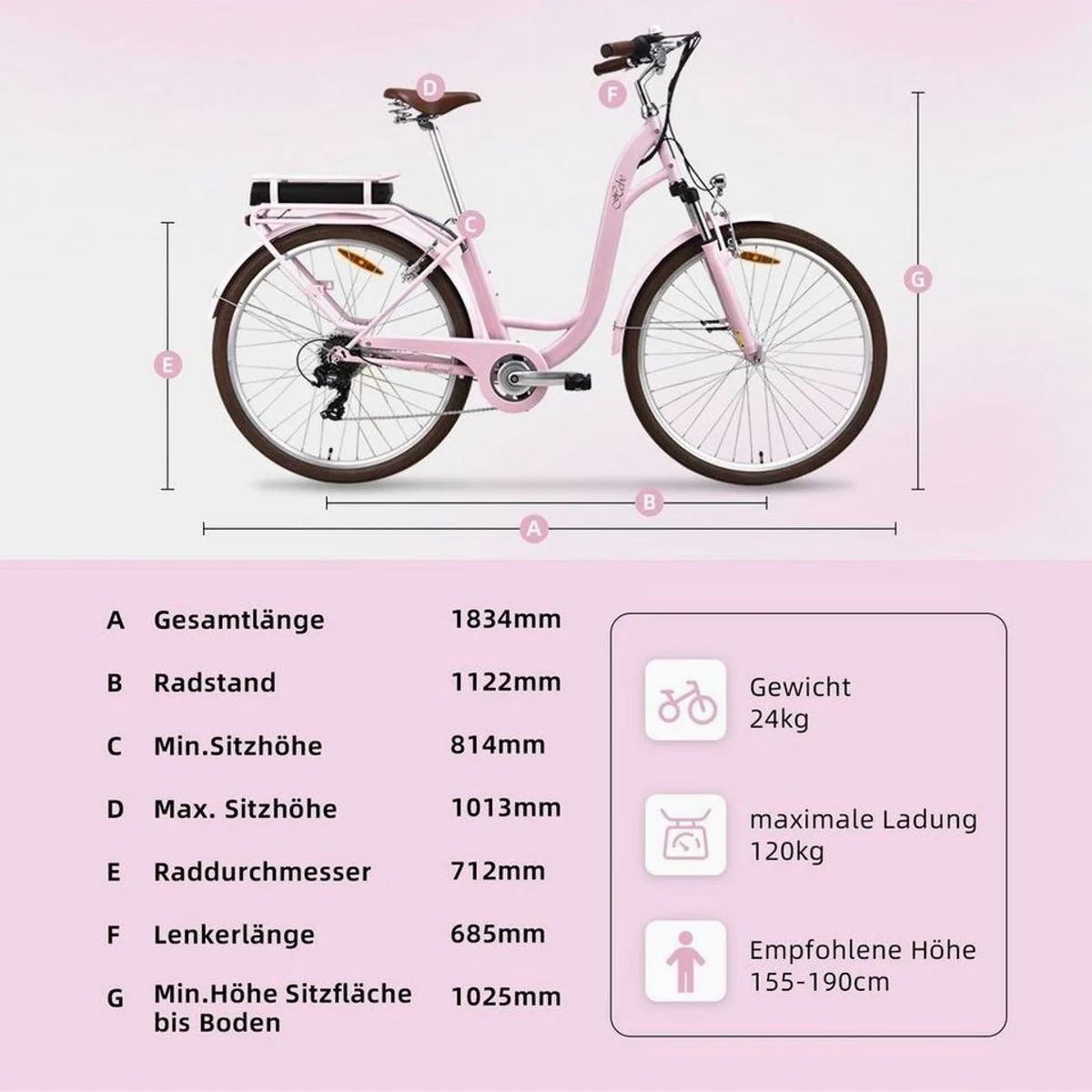 VECOCRAFT HEBE E-Bike Cityrad, 7-Gang Shimano, Heckmotor, 360 Wh 5
