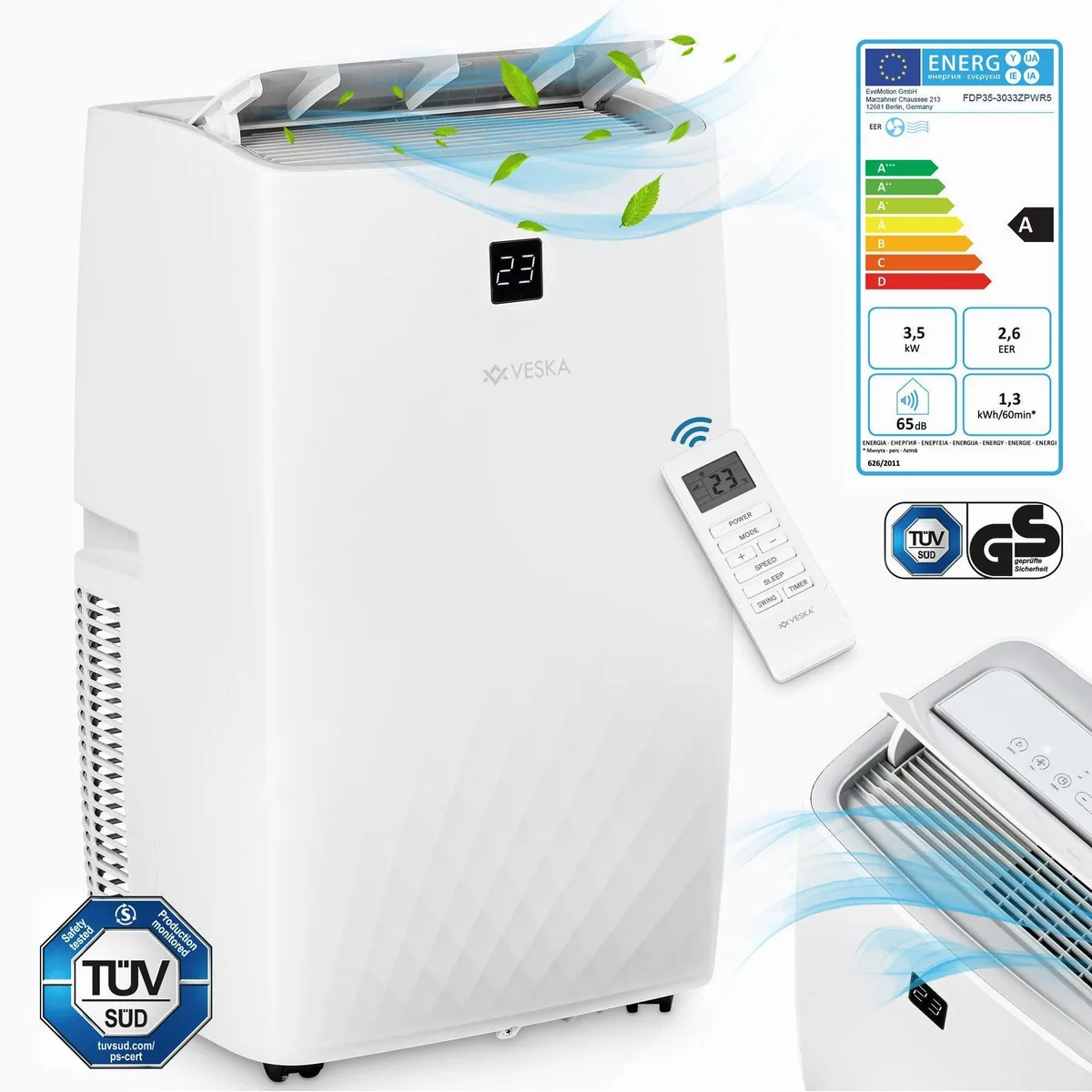 VESKA FDP35-3033ZPWR5 mobile Klimaanlage, 12000 BTU, 4-in-1 Multifunktionalität 2