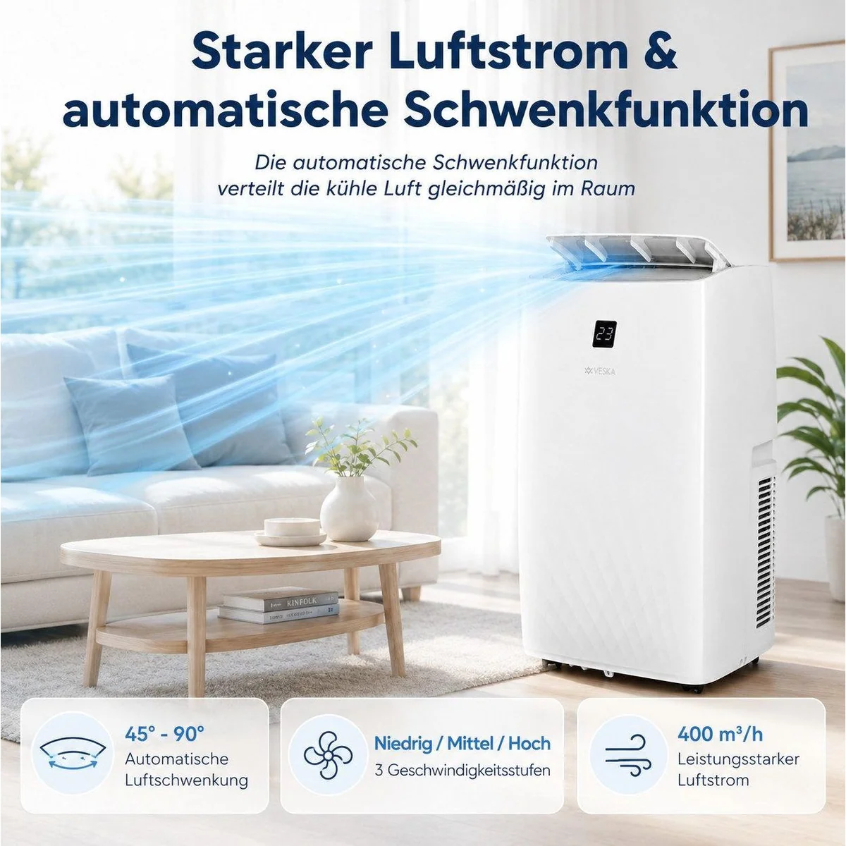 VESKA FDP35-3033ZPWR5 Mobile Klimaanlage, 4-in-1-Funktionalität, 12000 BTU 3