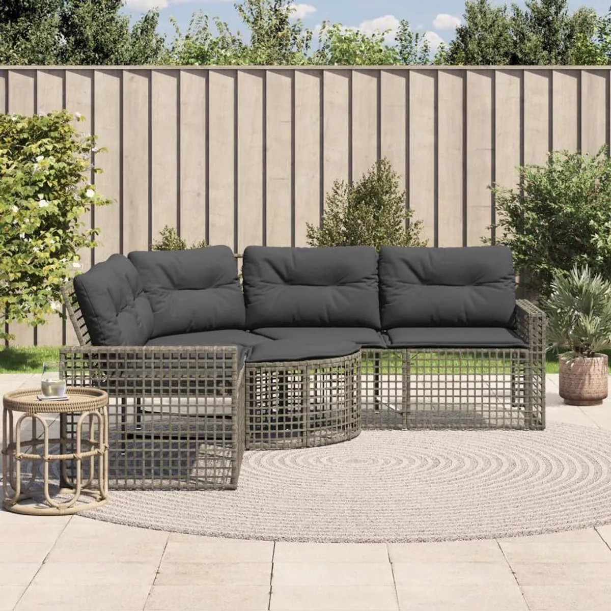 vidaXL Loungesofa L-Form, Grau, langlebiges PE-Rattan und pulverbeschichteter Stahl 2