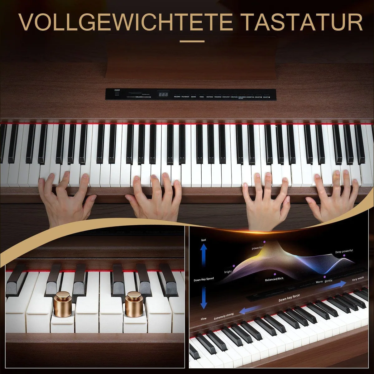 VINGLI GDP-104 Digitalpiano, vollgewichtete Tasten, Dual Bluetooth, 128 Klangfarben 3