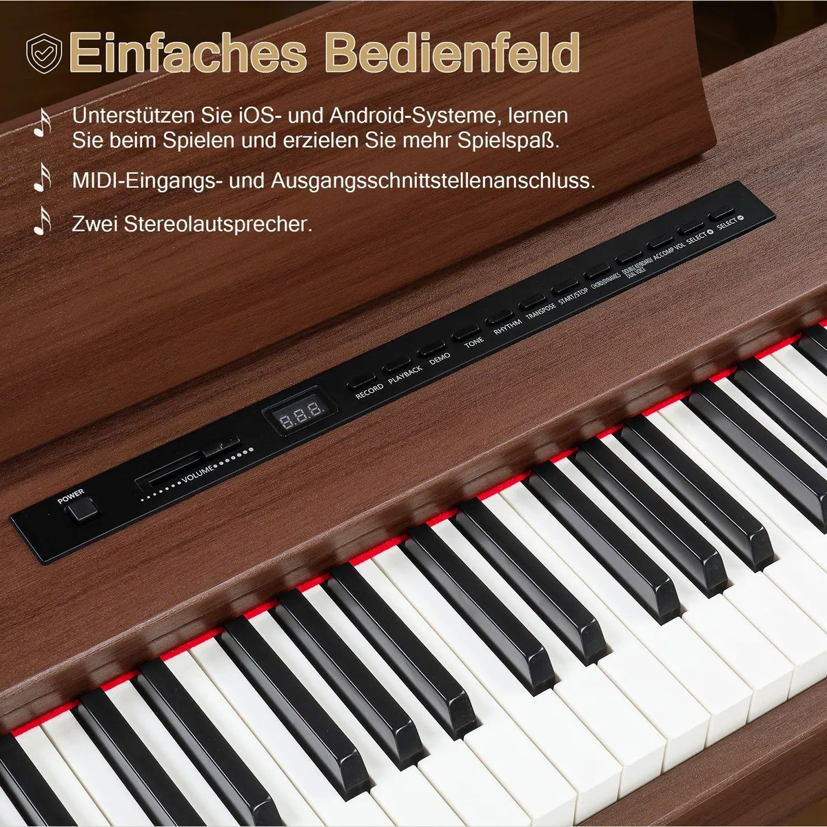 VINGLI GDP-104 Digitalpiano, vollgewichtete Tasten, Dual Bluetooth, 128 Klangfarben 4