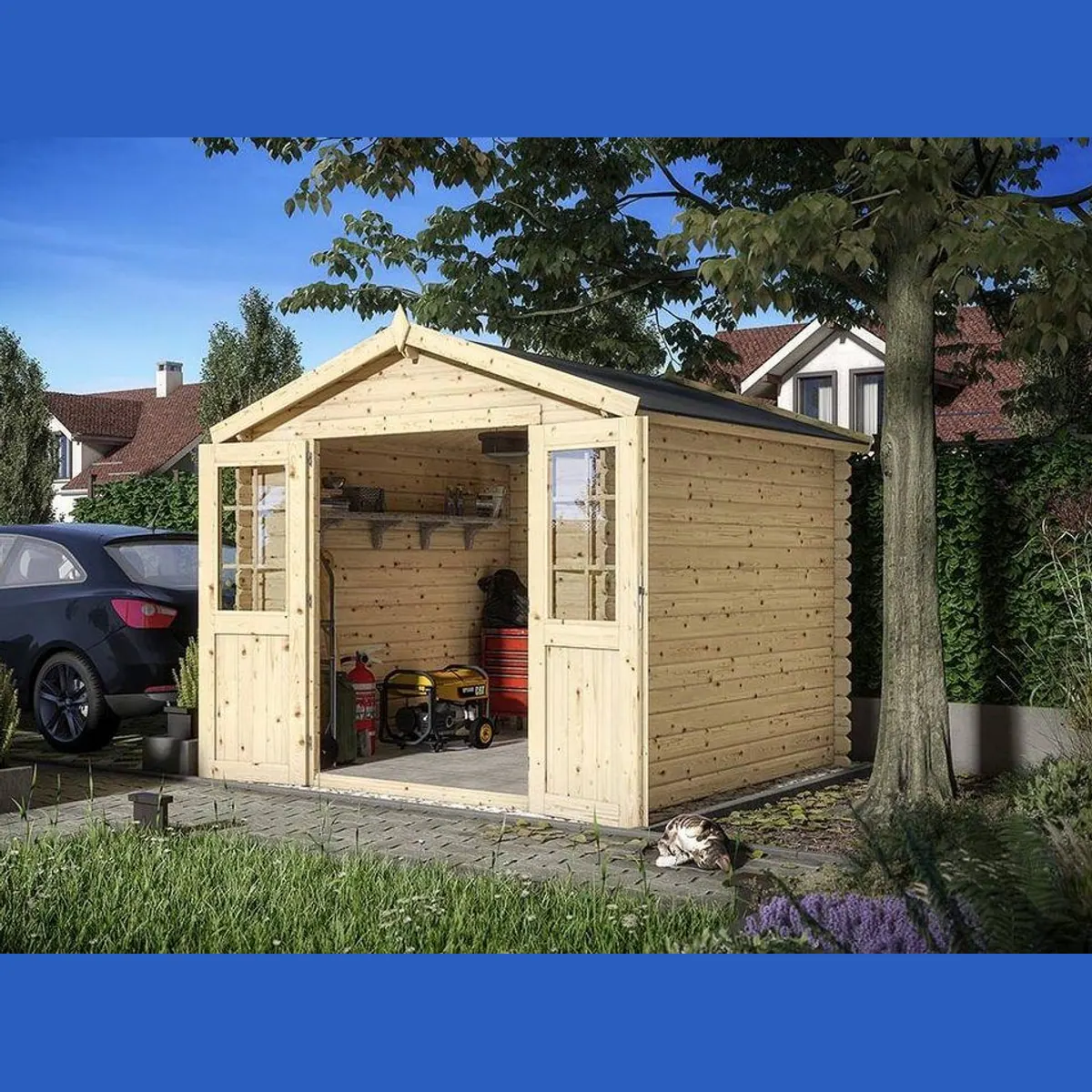 Woodtex CA2871 Gartenhaus, 28 mm Blockbohlen, Doppeltür mit Echtglas