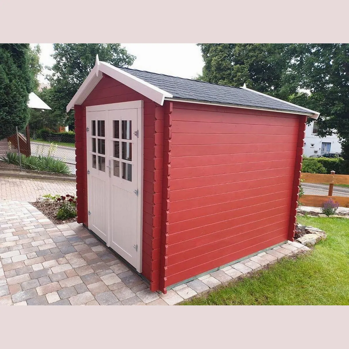 Woodtex CA2871 Gartenhaus, 28 mm Blockbohlen, Doppeltür mit Echtglas 2