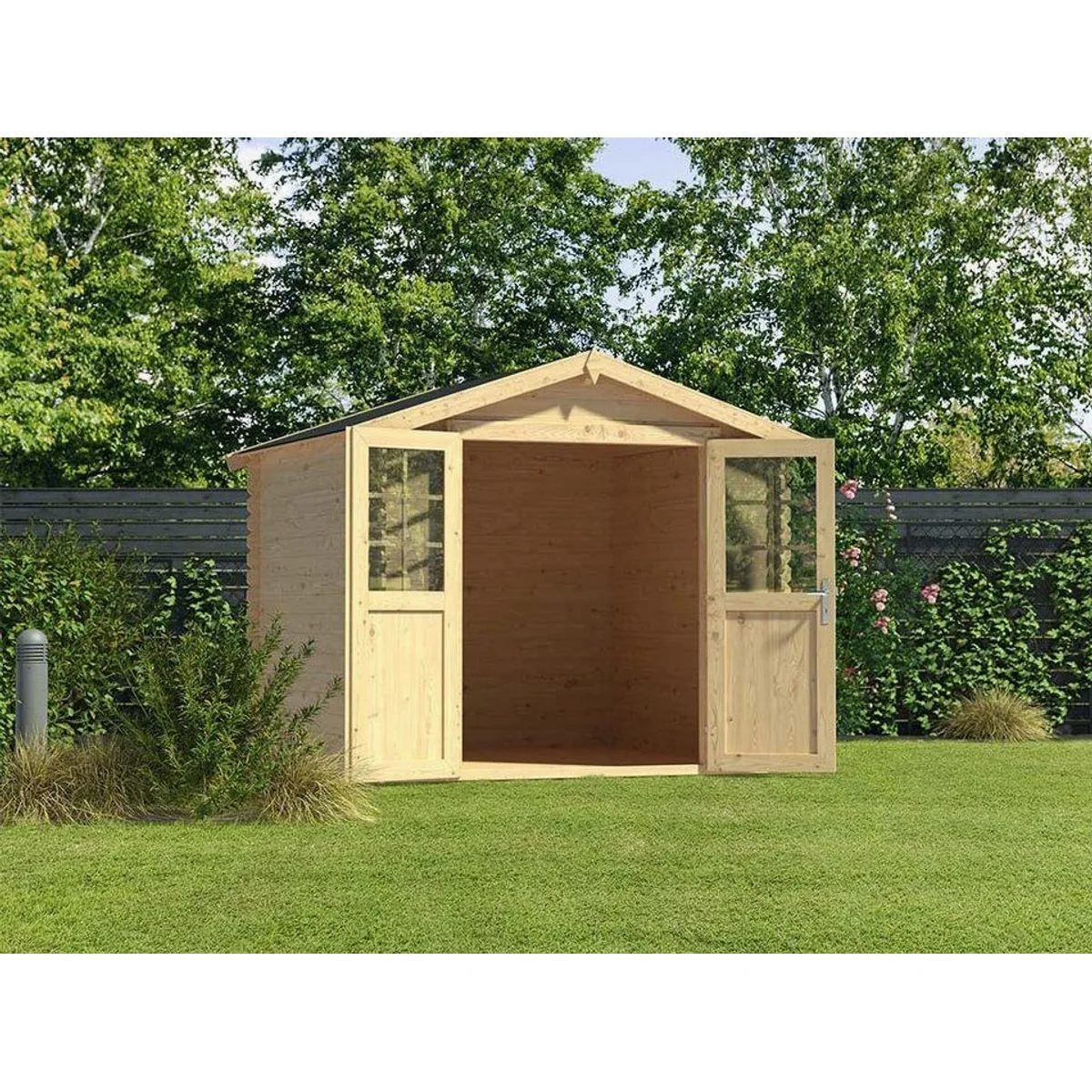 Woodtex CA2871 Gartenhaus, 28 mm Blockbohlen, Doppeltür mit Echtglas 3