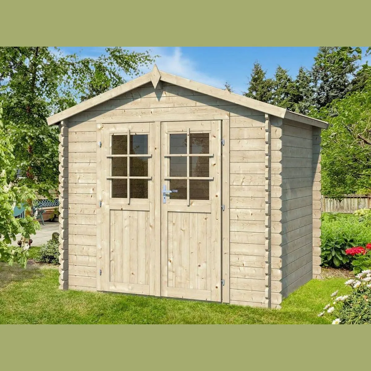 Woodtex CA2871 Gartenhaus, 28 mm Blockbohlen, Doppeltür mit Echtglas 4