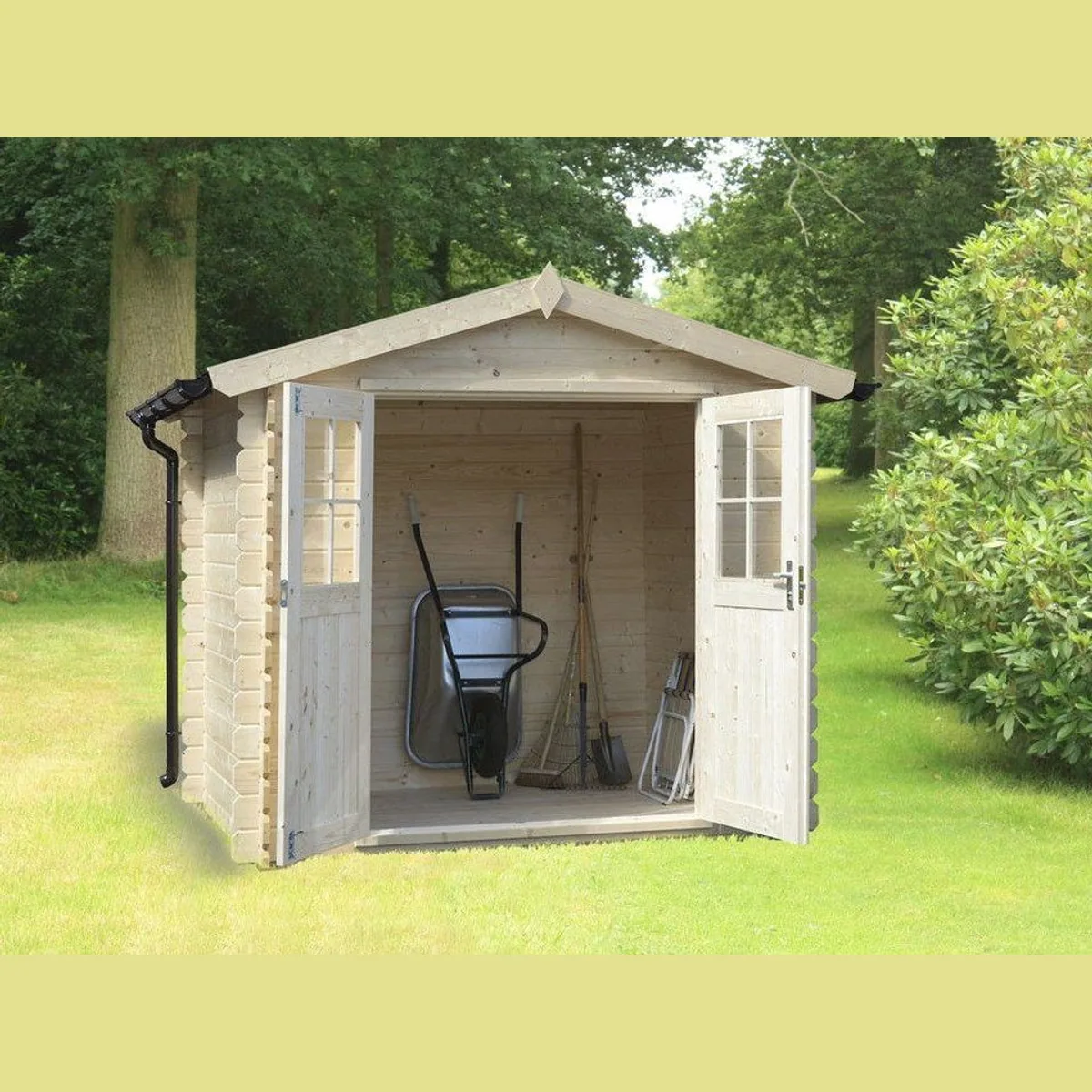 Woodtex CA2871 Gartenhaus, 28 mm Blockbohlen, Doppeltür mit Echtglas 5
