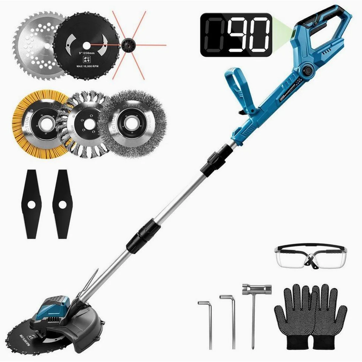 XERSEK Akku-Rasentrimmer 7-IN-1, 1200W Bürstenloser Motor, Kühlaluminiumblock, Teleskopfunktion