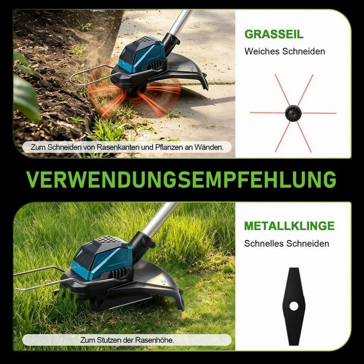 XERSEK Akku-Rasentrimmer 7-IN-1, 1200W Bürstenloser Motor, Kühlaluminiumblock, Teleskopfunktion 3