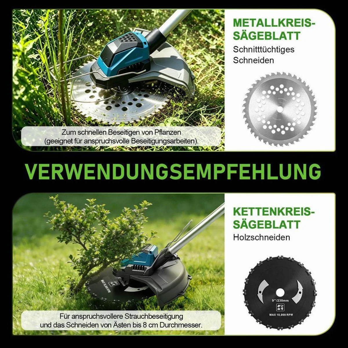XERSEK Akku-Rasentrimmer 7-IN-1, 1200W Bürstenloser Motor, Kühlaluminiumblock, Teleskopfunktion 4