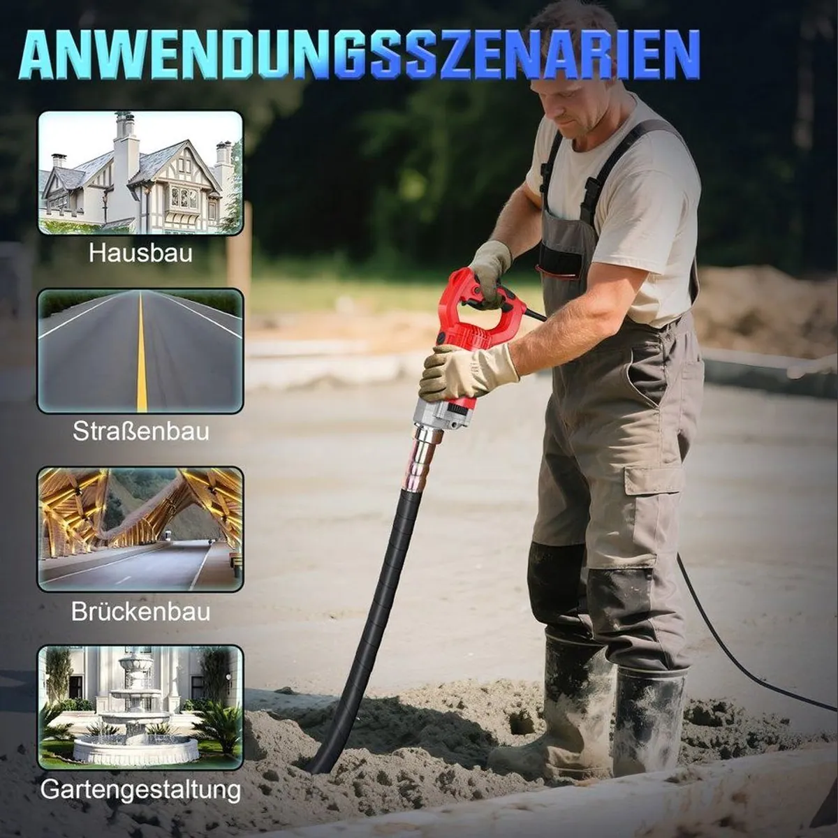 XERSEK Betonverdichter Elektro, 2100W Motor, 6800 U/min, 38mm Rüttelkopf 4
