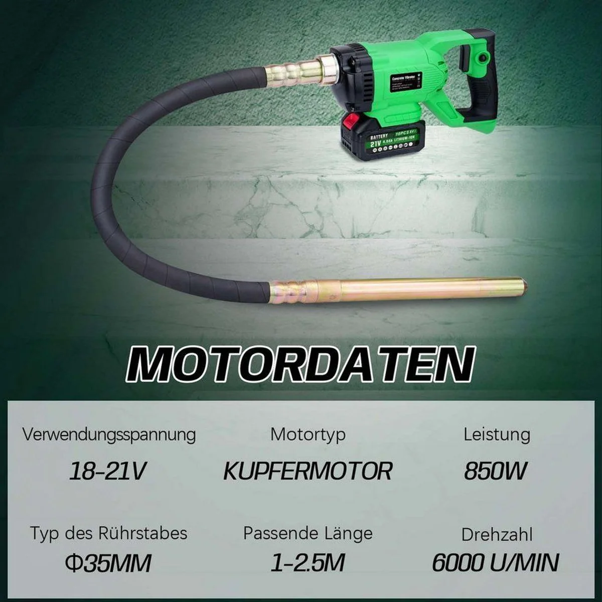 XERSEK Akku-Betonverdichter 2M/850W, hoher Wirkungsgrad, vielseitig einsetzbar, kompatibel mit Makita Akkus 2