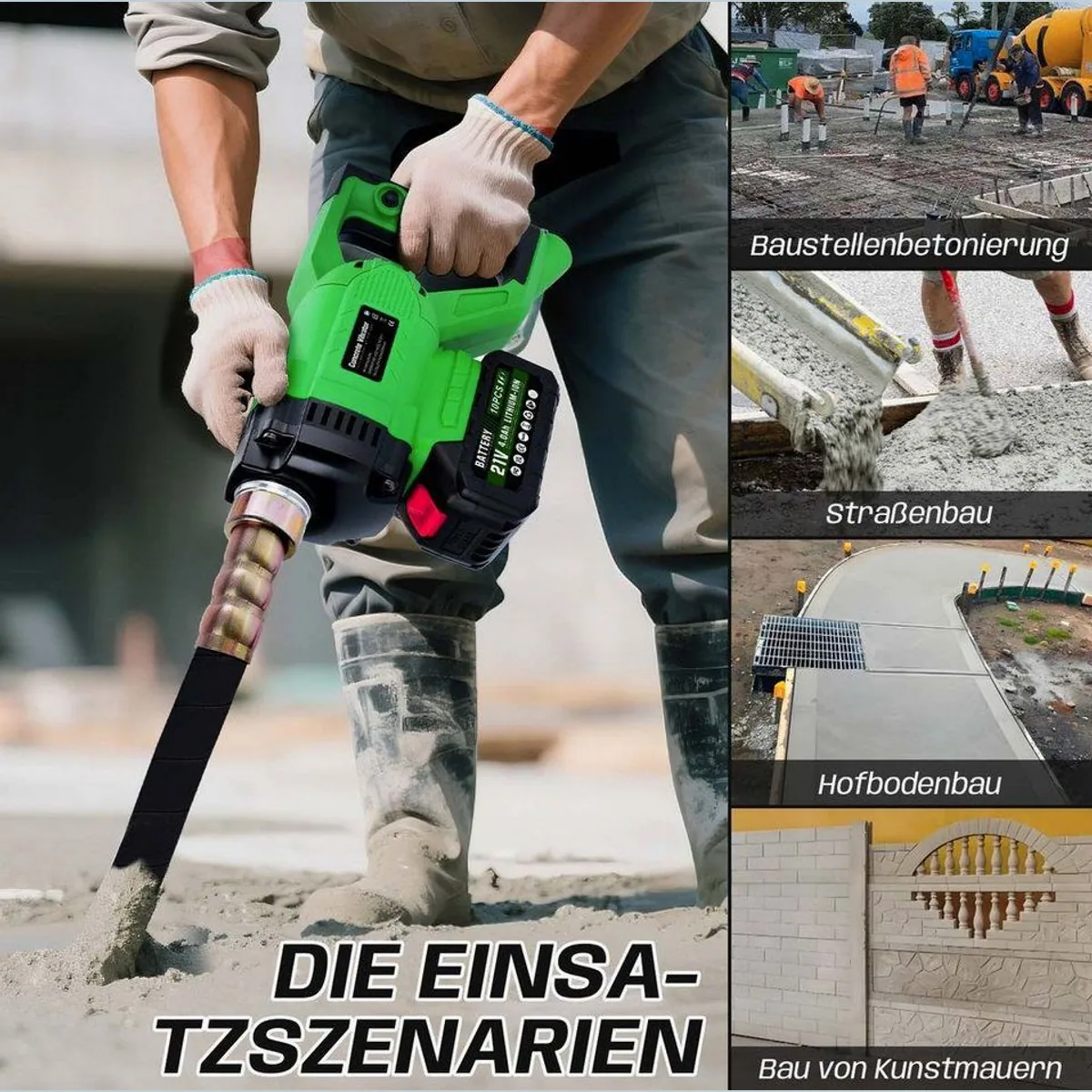 XERSEK Akku-Betonverdichter 2M/850W, hoher Wirkungsgrad, vielseitig einsetzbar, kompatibel mit Makita Akkus 3