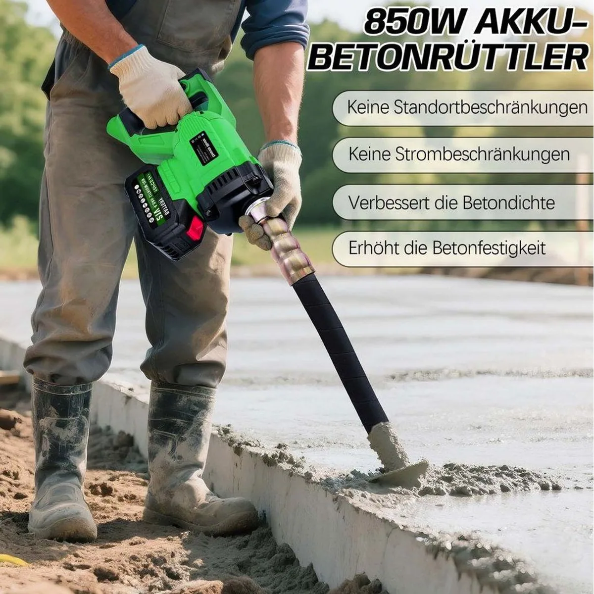XERSEK Akku-Betonverdichter 2M/850W, hoher Wirkungsgrad, vielseitig einsetzbar, kompatibel mit Makita Akkus 4