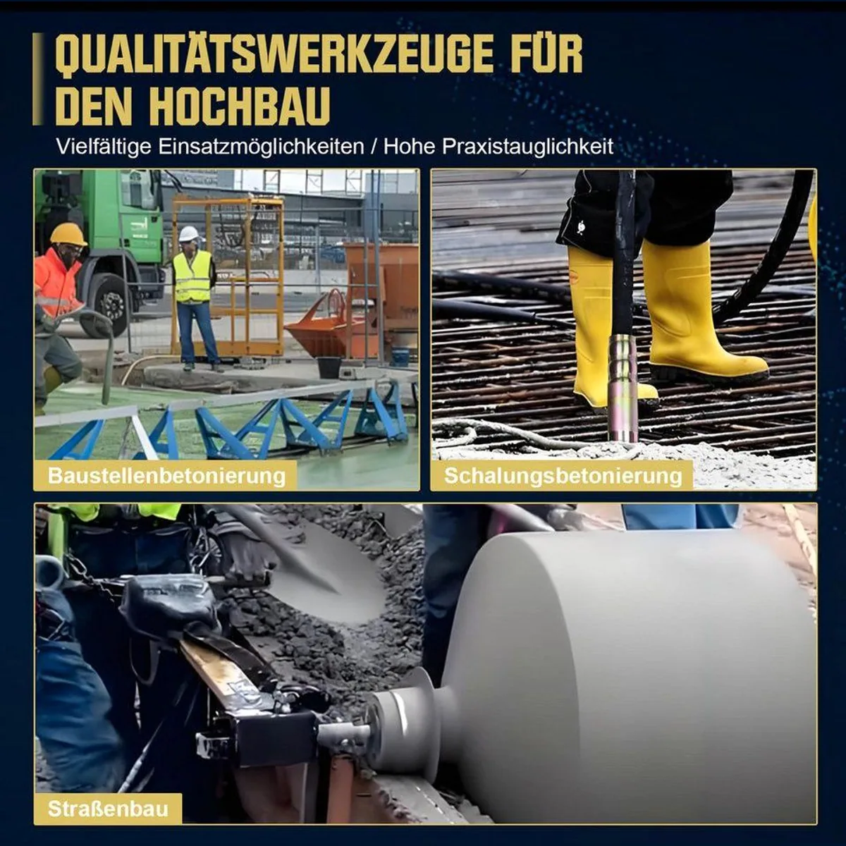 XERSEK Betonmischer Betonrüttler 1800W, Rührwellendrehzahl 6000 U/min, 35 mm Flaschenrüttler 3
