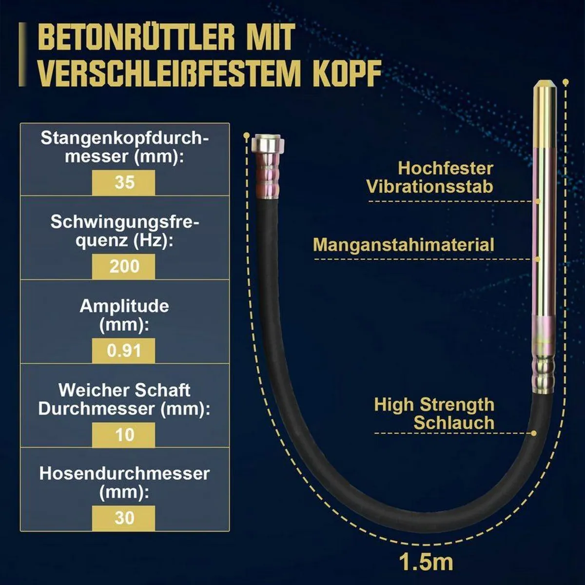 XERSEK Betonmischer Betonrüttler 1800W, Rührwellendrehzahl 6000 U/min, 35 mm Flaschenrüttler 4