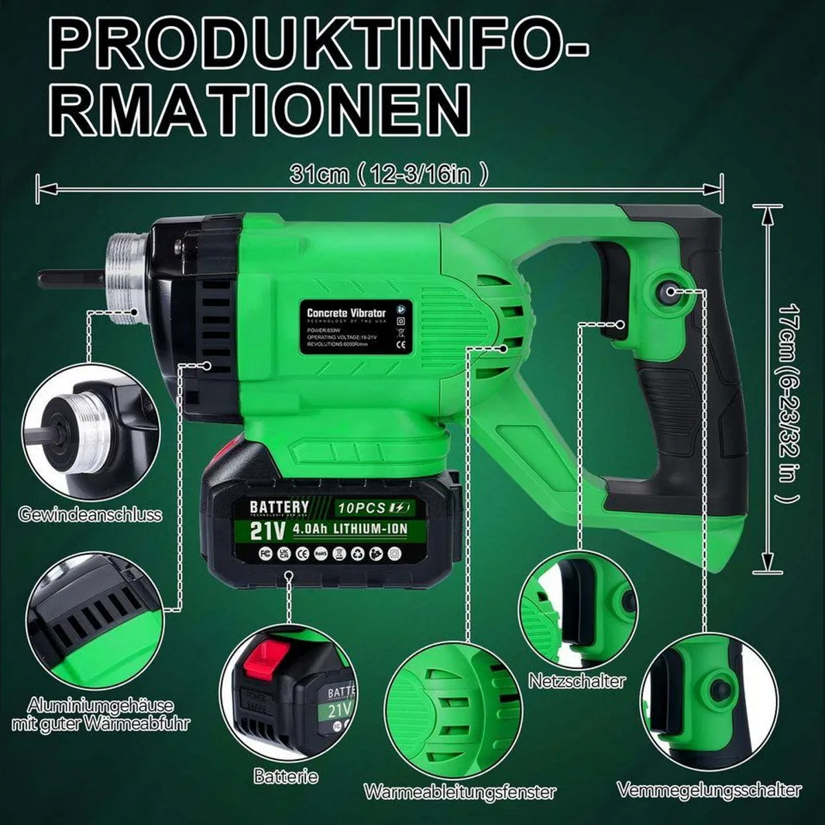 XERSEK Betonmischer 850W, Akku-Betrieb, hohe Drehzahl von 6000 U/min 5