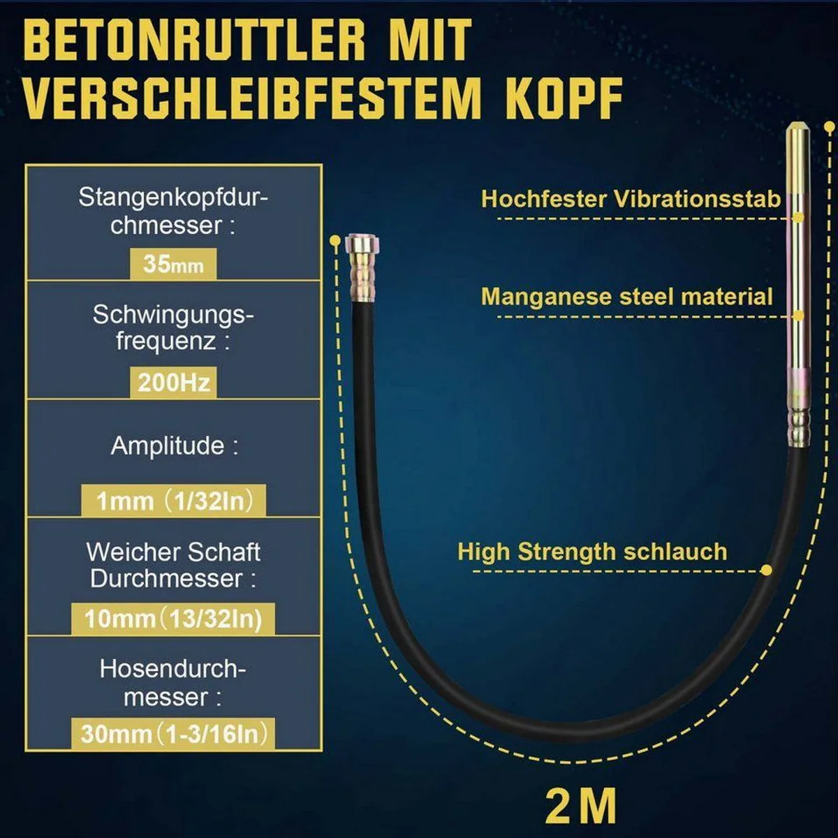 XERSEK Betonmischer, 1550W Leistung, 35 mm Vibrationskopf, 5500 U/min 5
