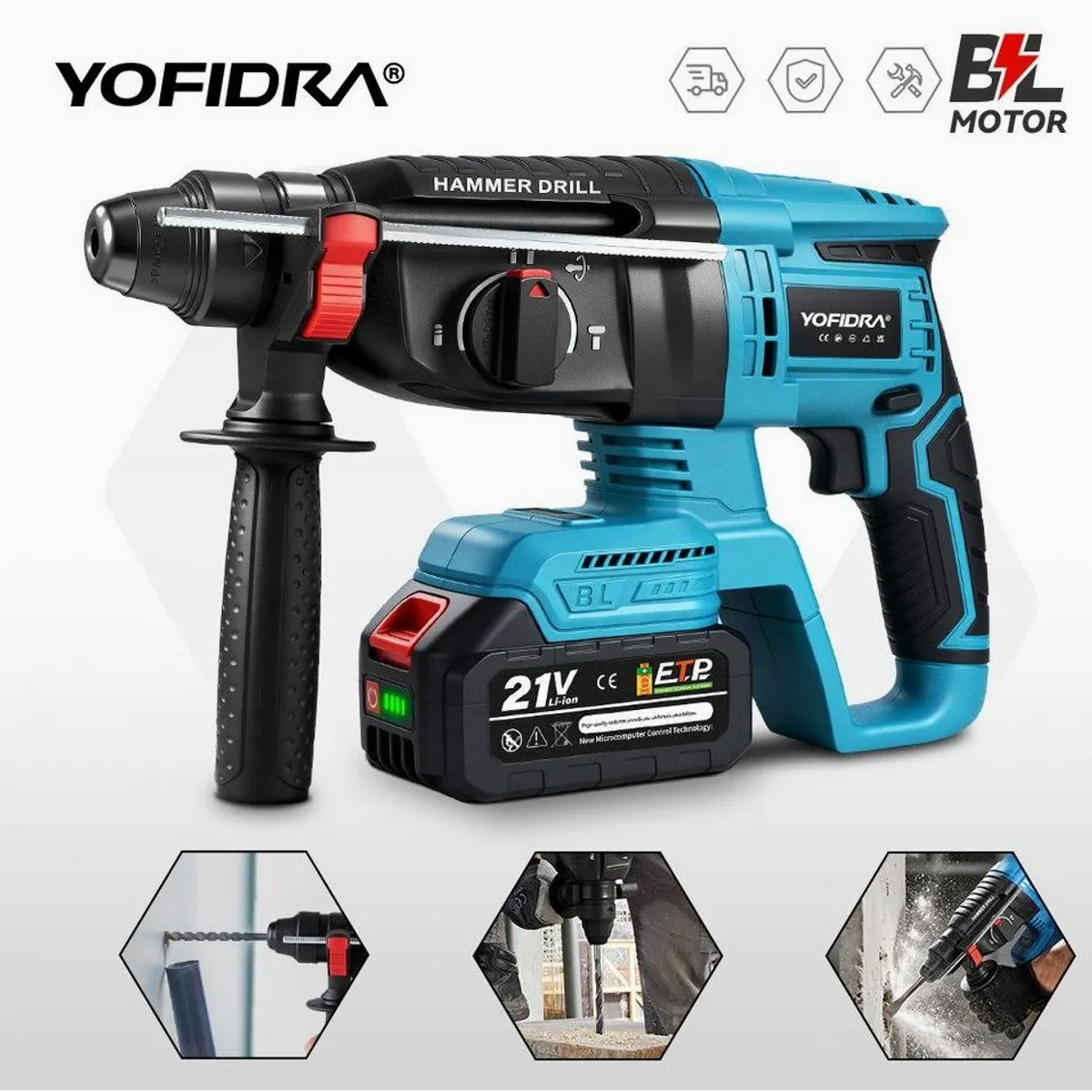 Yofidra Akku-Bohrhammer, bürstenloser Motor, 4 in 1 Funktionen für vielseitige Anwendungen 2