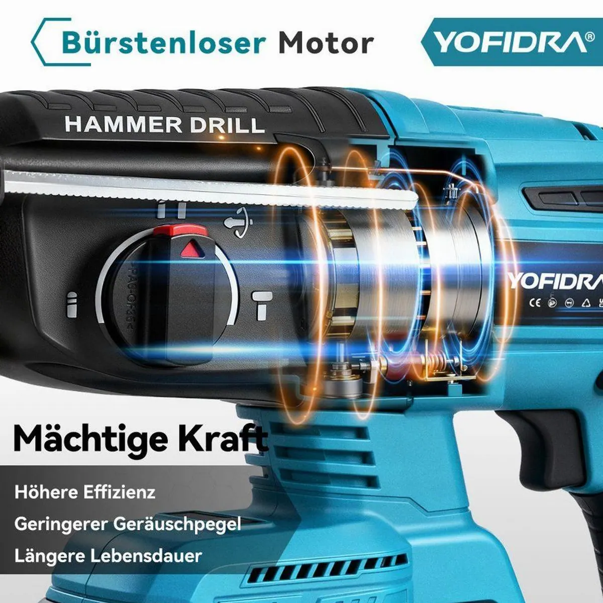 Yofidra Akku-Bohrhammer, bürstenloser Motor, 4 in 1 Funktionen für vielseitige Anwendungen 4