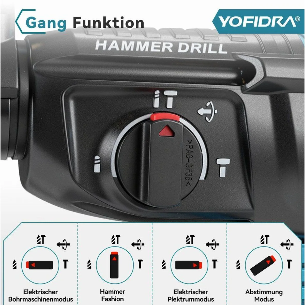 Yofidra Akku-Bohrhammer, bürstenloser Motor, 4 in 1 Funktionen für vielseitige Anwendungen 5