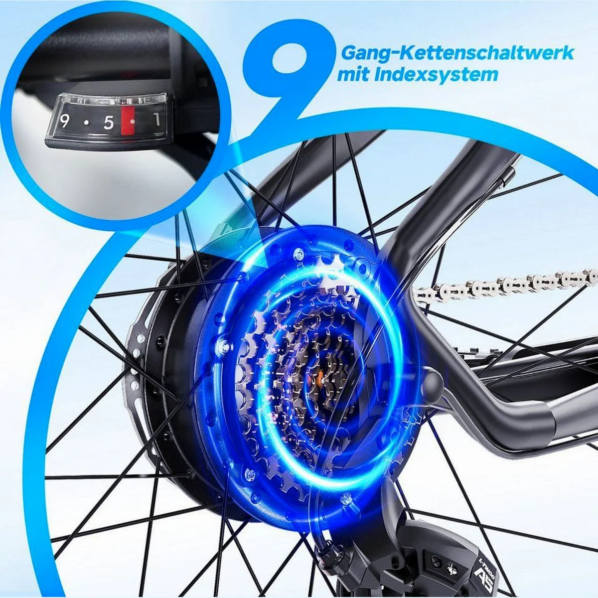 ZMH E-Bike Mountainbike Herren, 250 W Heckmotor, 9-Gang Shimano, multifunktionales LCD-Display 4